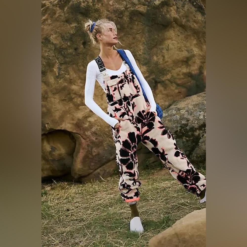 FP Movement by Free People Floral Jumpsuit in Pink and Black